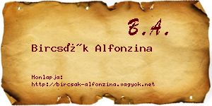Bircsák Alfonzina névjegykártya
